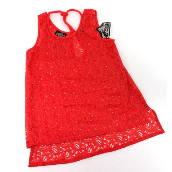 Angie Tops - Women's Bright Orange see Thru Lace Tank Top size Medium NWT